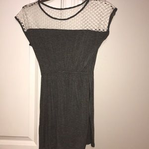 gray dress with lace on the top